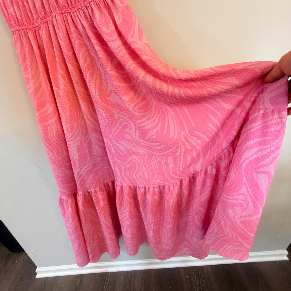 HM Maxi Dress Womens XS Pink Swirl Textured Flowy Barbiecore Summer Vacation - Picture 3 of 9